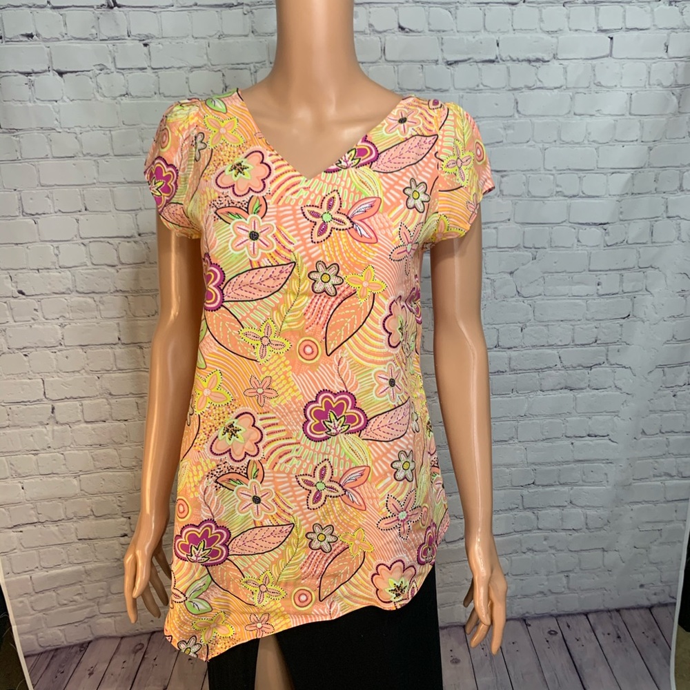 Kaari Blue Fun colorful orange & yellow floral blouse Kaari blue size XS